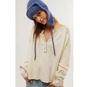 Free People We The Free Taylor Henley Tunic Top Embroidered Slouchy M NEW 282671